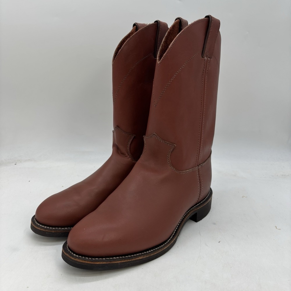 Justin Leather Cowboy Boots Mens 9 EE 2E 4100 Reddish Brown Work Boots Roper New